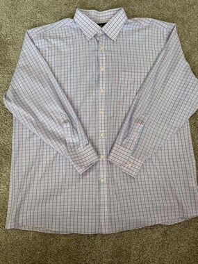 Stafford Men's Plaid Dress Shirt - Light Blue & Pink size 18 - 34,35